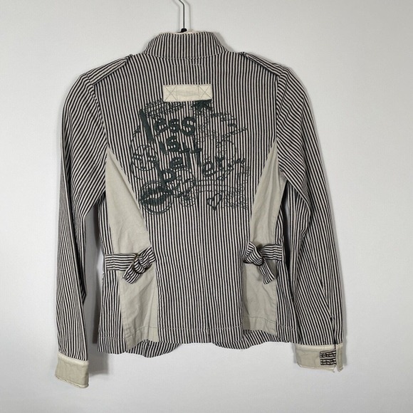 Desigual Charcoal Londres Blazer Jacket Women's Size 36 Striped Raw Edge Cotton - Picture 2 of 11